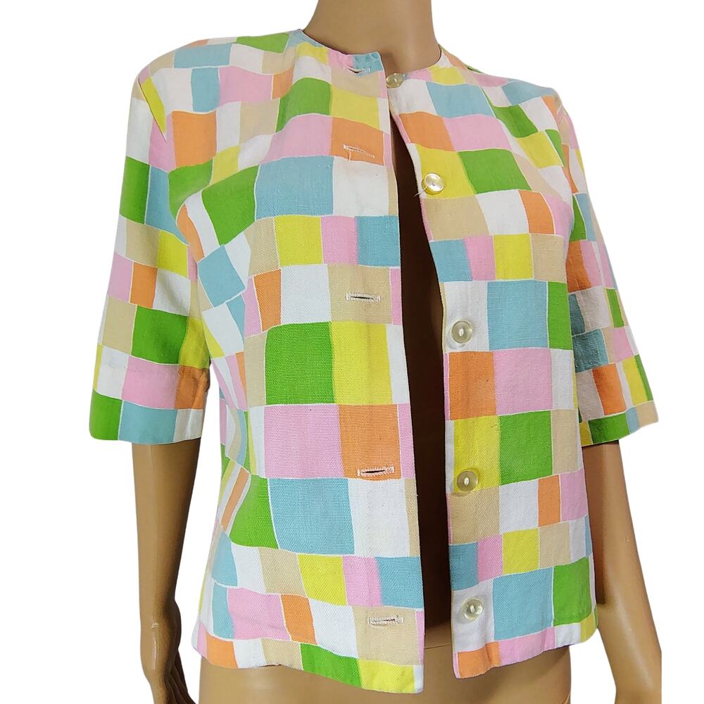 60s Alfred Paquette Mod Square Box Cut Style Blazer Light Jacket Cover Up Size S